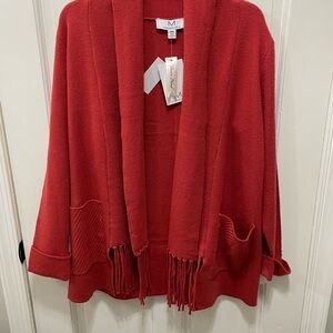 NWT Magaschoni Cardigan with Fringe Accents